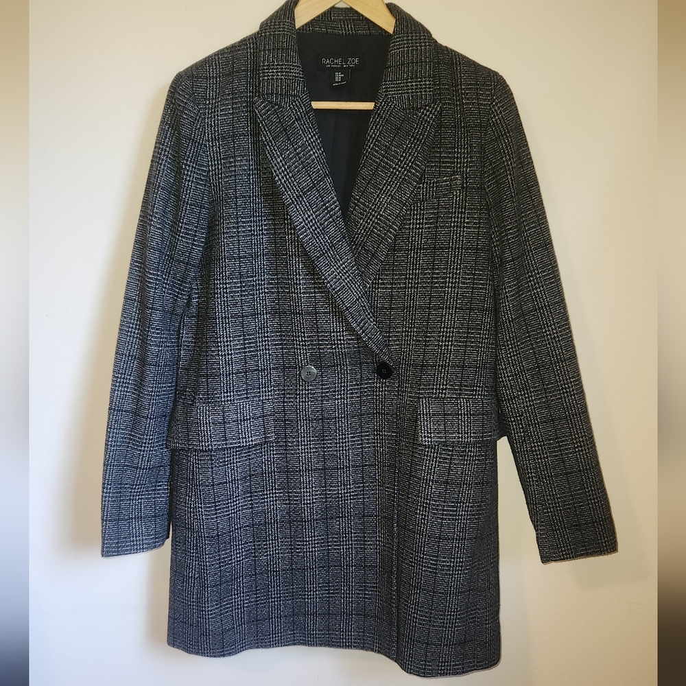 Rachel Zoe Black & White Tweed Coat, Women's Size Medium